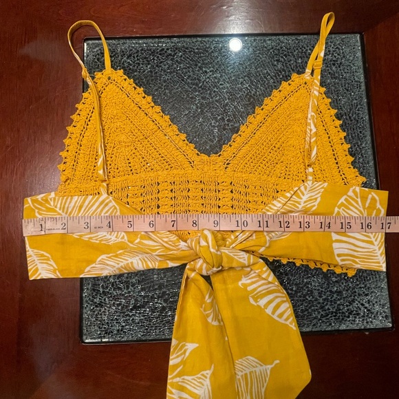 Shein Mustard Crochet Crop Top Bracelet Adjustable Leaf Design 60%Cotton Size XS - Picture 12 of 13